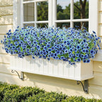 SHareconn 24 Bundles Artificial Flowers for Outdoors Decoration, Faux Plants Fake Silk Colorful Daisy Eucalyptus Lavender, UV Resistant for Outside Home Porch Patio Indoor Spring Decor, Blue