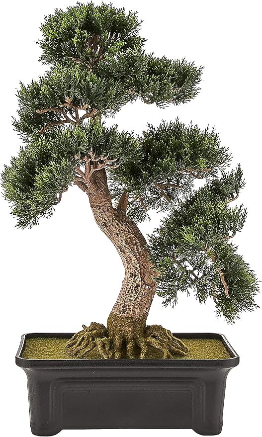 Nearly Natural 4103 24in. Cedar Bonsai Silk Plant,Green