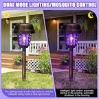 Qualirey 4 Pcs Solar Mosquito Zapper Outdoor Waterproof Solar Powered Bug Zapper Outdoor Mosquito Killer Lamp Trap Repellent Light for Garden Yard Insect (Purple and Warm Light,Bronze)