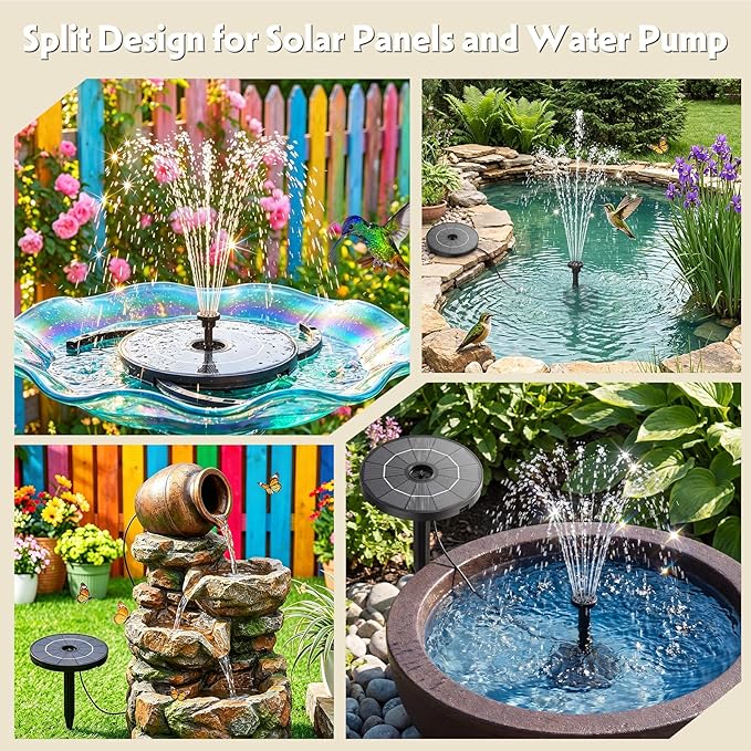 AISITIN DIY Solar Fountain Pump for Water Feature with 3.9ft Cord, Solar Bird Bath Fountain with 6 Nozzles, Solar Powered Water Floating Fountain for Bird Bath, Garden, Ponds Fish Tank, Outdoor