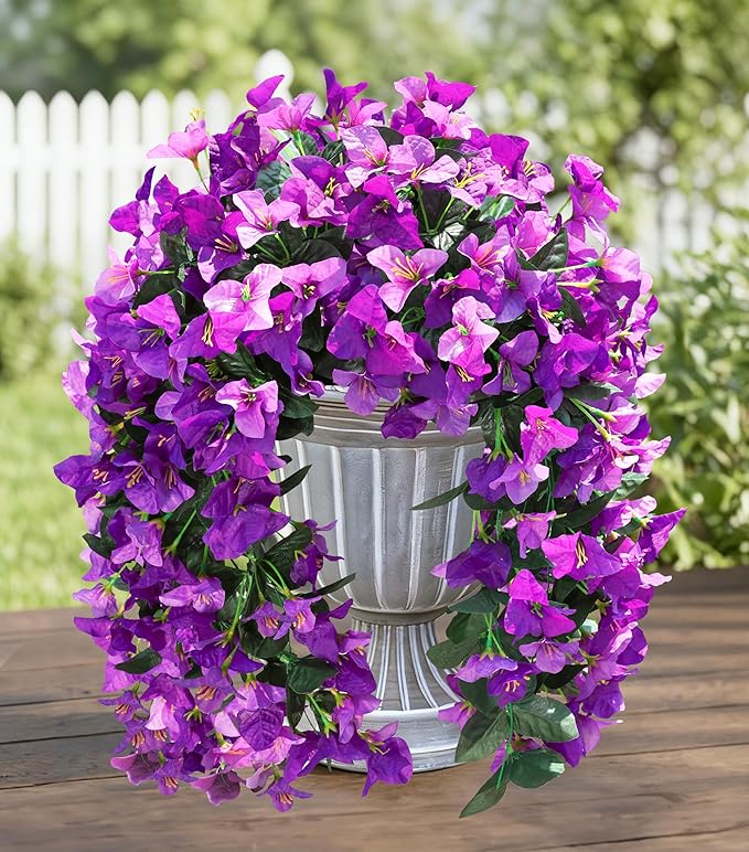 HyeFlora Bougainvillea Artificial Hanging Flowers Plants for Outdoors Decoration, 2pcs Fake Flowers Silk Bougainvillea Vines Realistic UV Resistant Faux Flowers for Outside Planters Porch Patio, Mix