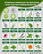 Medicinal & Tea Herb Seeds for Planting - 35 Non-GMO Heirloom Variety Pack for Indoor/Outdoor Garden: Anise, Bergamot, Borage, Fennel, Chamomile, Dandelion, Oregano, Hyssop, Catnip Seeds & More