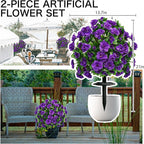 Artificial Flowers for Outdoors, Faux Outdoor Plants Fake Plants Topiary Balls Artificial Outdoor Set of 2 with Ground Spike for Home Front Porch Patio Garden Decor (Purple)