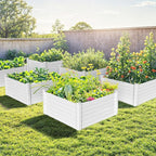 DWVO 4 x 4 x 2 FT Raised Garden Bed, Outdoor Vinyl Flower Bed with Growth Grid, Large Plastic Planter Box for Vegetables, Flowers, Herbs, Fruits, White