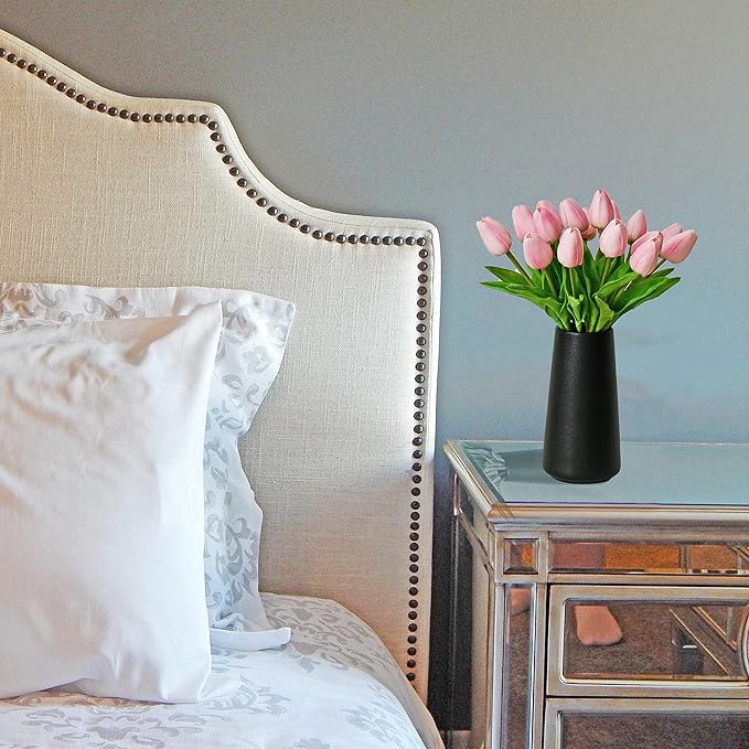 Mandy's Peach Artificial Tulips Flowers Centerpiece, 13.5" Lifelike PU Fake Floral Stems 20pcs for Kitchen Island & Dining Table, Spring Decor for Easter