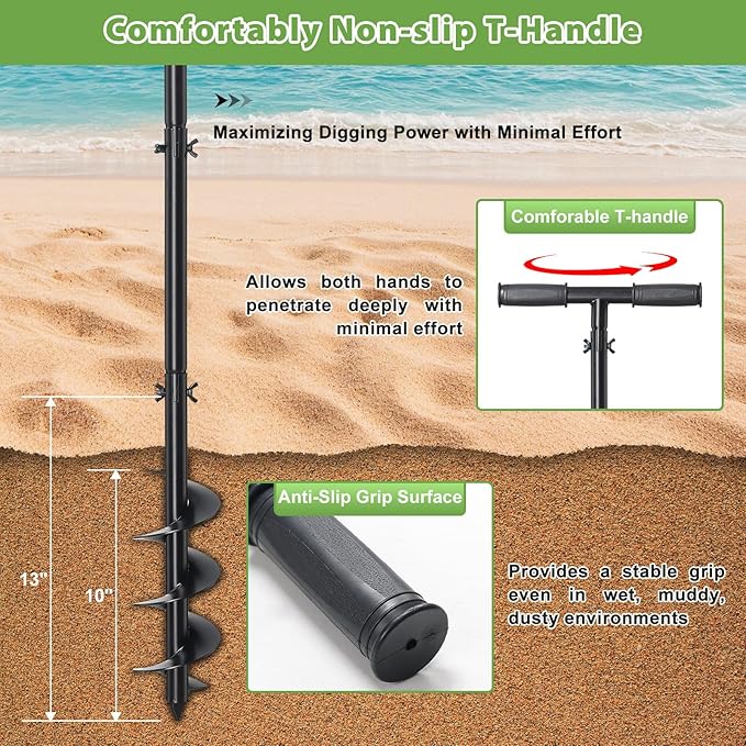Post Hole Digger, Hand Auger Spiral Drill for Planting, 38 Inch Long Post Hole Digger Manual Earth Auger for Fence Posts, Sand, Bulb, Seedlings, Tree, Mail Box, Non Slip T Handle