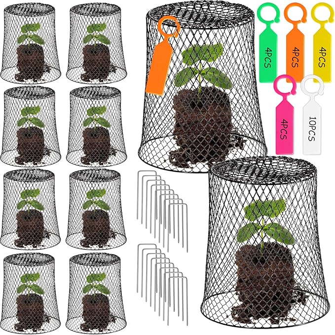 10 Pcs Garden Chicken Wire Plant Covers, 11x11Inch Metal Wire Garden Cloches Chicken Wire Cloche Plant Protector Heavy Duty Garden Plant Cloche for Keeping Bunnies Chicken Squirrels Birds Other Out