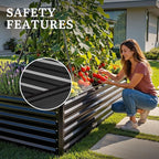 YITAHOME 8x4x2ft Galvanized Raised Garden Bed with Cucumber Trellis, Metal Planter Box with A-Frame Metal Trellis, Vertical Netting, Gloves, Outdoor Flower Bed for Vegetable Bean Grape Flowers, Black