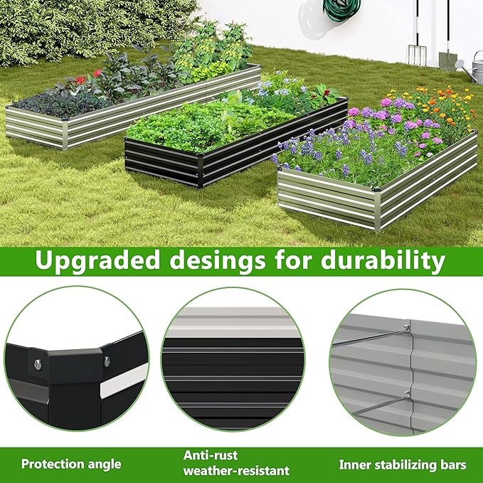 2PCS 9x3x1ft Galvanized Raised Garden Bed,Outdoor Planter Box Metal Patio Kit Planting Bed for Vegetables Flowers Herb,Black