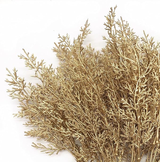 PASYOU Fake Plants Golden Antlers Flowers Decoration for Christmas, Artificial Grass Plastic Faux Outdoor Indoor Home Garden Party Room Bedroom Office Wedding Table Centerpiece DIY Decor, Gold 2 Pack