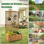 HAPPYGRILL 2 Pcs Raised Garden Bed, 71" Wooden Planter Box with Trellis, Drainage Holes, Freestanding Elevated Garden Bed for Vine Climbing Plants (Yellow)