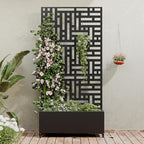 Casaphoria Metal Raised Garden Bed with Trellis and Wheels, 72"x35"x16" Planter Box for Climbing Plants, Vegetables & Vines, Features Drainage Holes and Privacy Screen (Black-Helen)