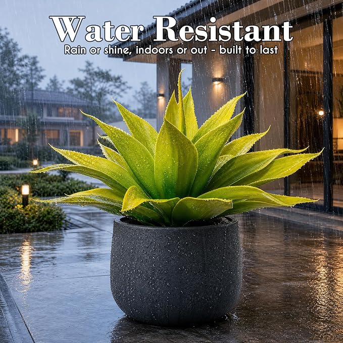 Ttranewsoo Artificial Agave Plants,Large UV Resistant Fake Agave Planters for Indoor and Outdoor Decorating Tropical Plant Succulents Greenery Indoor Decor (2Pack,22" Yellow)