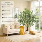 Ficus Tree Artificial 6FT, Artificial Indoor Plants with White Pot Lifelike Branches and Realistic Leaves,Perfect for House Living Room Office Garden Gate Outdoor