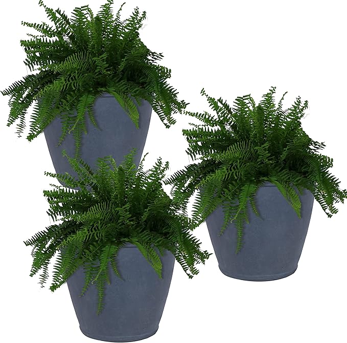 Sunnydaze 24-Inch Anjelica Large Plastic Pot for Plants - Outdoor Double-Walled Large Plastic Planter with Drillable Drainage Holes - Slate - 3pk