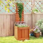 HAPPYGRILL Raised Garden Bed with Trellis, Outdoor Elevated Planter Box w/Trellis, Open-Ended, for Climbing Plant Vine Flower Vegetable, Freestanding Privacy Planters for Patio Yard, 16"x16"x48" (1)