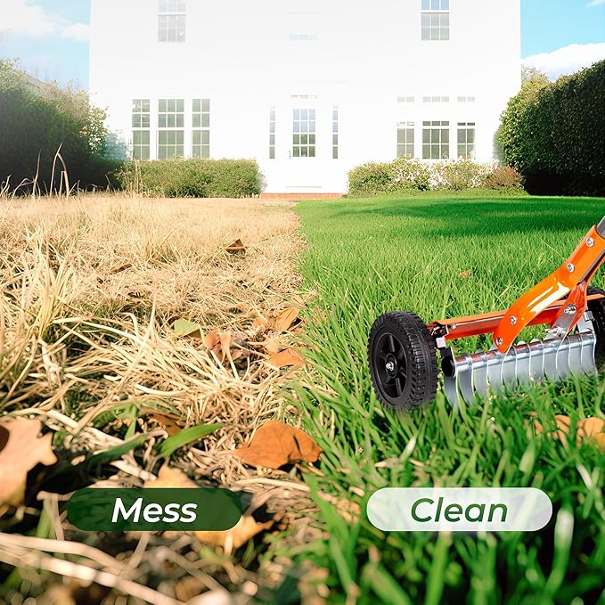 Walensee Dethatching Roller Rake with 76.8'' Adjustable Handle, Lawn Dethatcher Rake with 2mm Stainless Steel Blades,Thatch Remover, Soil Aerator & Loosening Tool for Moss, Leaves, Yard Lawn Care