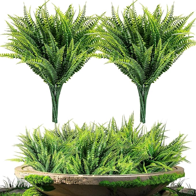MAQIHAN 10 Pcs Fake Fern - Artificial Ferns for Outdoors - Faux Ferns for Outdoor Planter Large Outdoor Patio Decor Boston Fern Artificial Plants Faux Greenery Porch Decor