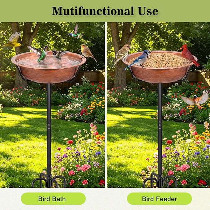 Gtongoko 3.2 Inch Deep Metal Bird Bath for Outside Heavy Duty, 35 Inch Height Bird Feeder Birdbaths for Outdoors, Garden Bird Bath Bowl with 5-prongs Base