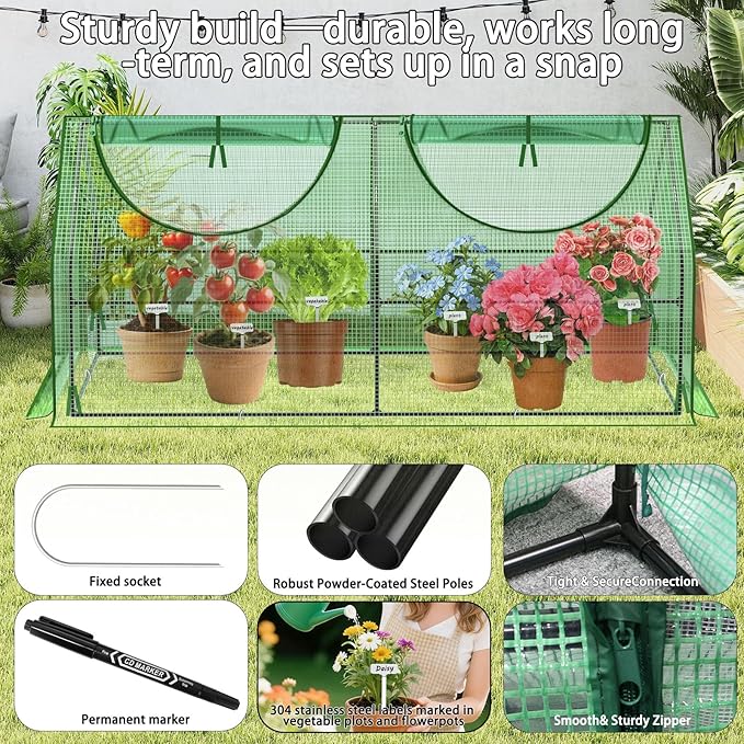 72"×36"×36" Green Houses for Outside, Portable Mini Greenhouse with Mesh Vents, Weatherproof PE Plant Shelter for Patio Gardening