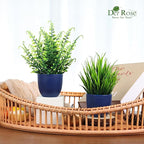 Der Rose 4 Pack Fake Plants Small Artificial Plants in Blue Pots Faux Plants Indoor for Home Kitchen Table Blue Bathroom Decor Accessories