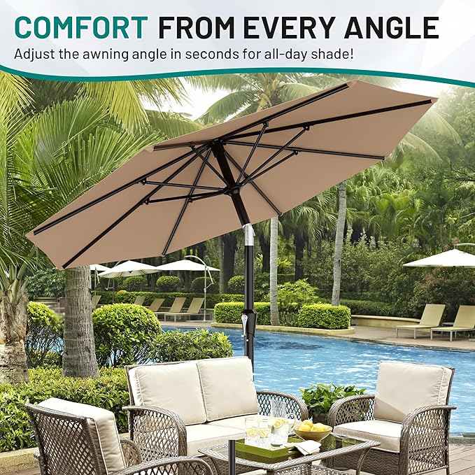 AreShark 9 FT Patio Umbrella for Outdoor, Outdoor Table Umbrella with Push Button Tilt and Crank, Outdoor Patio Umbrellas with 8 Sturdy Ribs for Market, Garden, Pool (Beige)