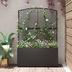 Happygrill Raised Garden Bed with Trellis, 58" Wicker Planter Box with Privacy Screen, Liner, Drainage for Patio Balcony, Outdoor PE Rattan Elevated Garden Bed for Climbing Plant Vine Flower (Black,1)