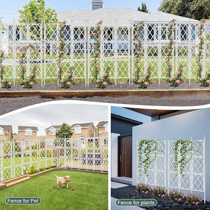 5.25FT Garden Trellis Support Fence,Metal Wall Lattice Climbing Frame for Climbing Plants Outdoor, White Iron Pipe Fence for Potted Plants Indoor for Ivy Vines Vegetable Flower, Patio, Lawn, Yard