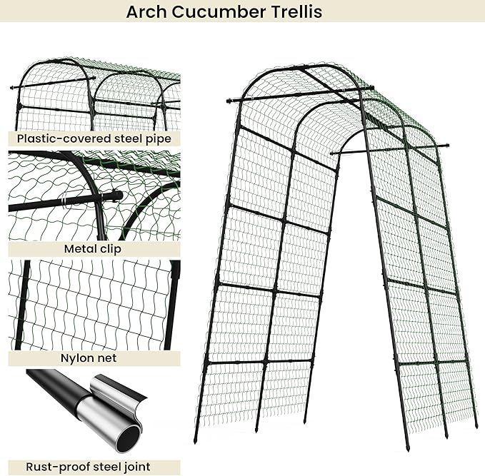 7Ft Adjustable Garden Arch Trellis for Climbing Plants Outdoor, Heavy Duty Rustproof Stainless Steel Cucumber Trellis for Raised Beds, Tall Metal Plant Support for Tomato, Squash, Beans, Flowers