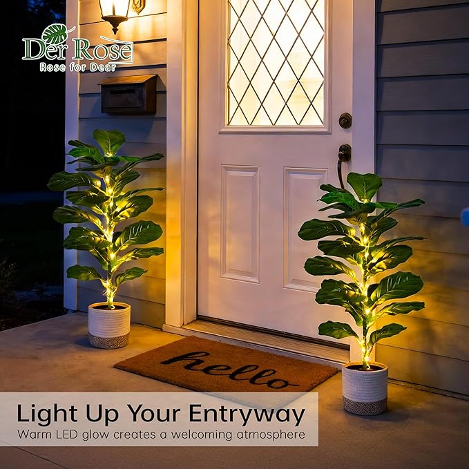 Der Rose 2 Pack 30" Artificial Fiddle Leaf Fig Tree, Mid-Size Realistic Plants Indoor & Outdoor Fake Plants for Apartment Home Living Room Office Decor
