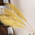 Premium Faux Gold Pampas Grass – 55" Tall Ultra-Fluffy 24-Branch One-Piece Stems No Assembly, Luxury Silk-Feel Feather Flowers for Wedding Boho Luxe Home Decor (Champagne Gold, 8 Stems)