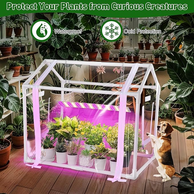 Meonum Mini Greenhouse for Indoor Outdoor, Portable Green House with 15W Plant Dimmable LED Grow Lights, Timer, 3 Light Color Mode for Indoor Outdoor Seed Starter Tray(23.6"x15.7"x19.6")