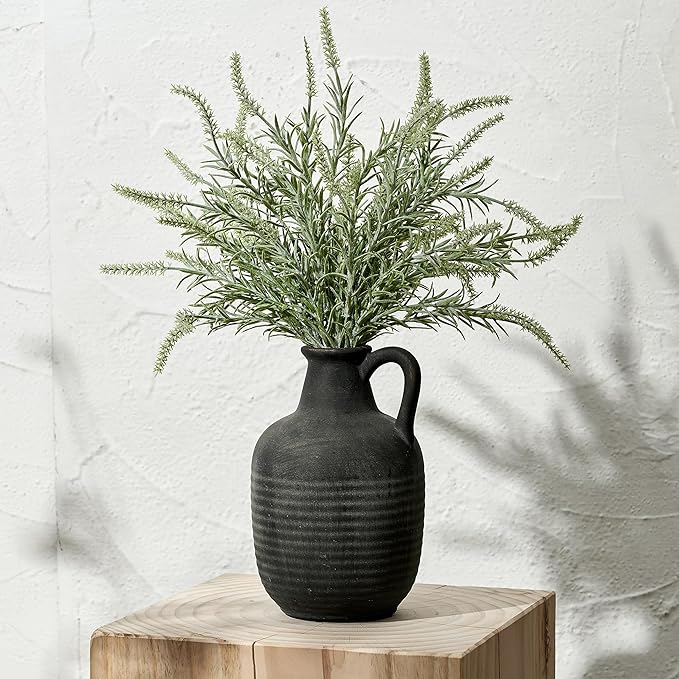 SIDUCAL Rustic Ceramic Farmhouse Flower Vase with 1 Handle-Height 8.43" Terracotta Vase, Unique Textured Pottery Flower Vases for Home Decor, Table, Wedding, Living Room, Shelf Decor, Bronze Black