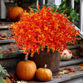 Artificial Fall Flowers Outdoor Fake Mums - 12 Bundles Fake Plants UV Resistant No Fade Faux Plastic Greenery Garden Porch Patio Fall Home Decor (OrangeYellow)