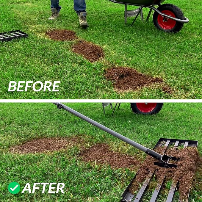 Walensee Lawn Leveling Rake, Levelawn Tool, Heavy Duty Effort Saving Lawn Level Tool, Steel Handle Lawn Leveler for Yard Garden Golf Course , Ease Level Soil Sand Dirt Surfaces, 6.5FT 17"x10"