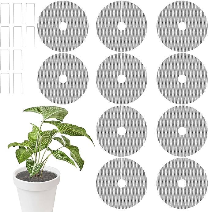 10 Pcs 11.8 Inch Pot Covers to Keep Cats Out, Cuttable Flower Pot Cover Protects Flower Soil from Animals and Children, with 10 Metal Stakes for Indoor Outdoor Garden Plant