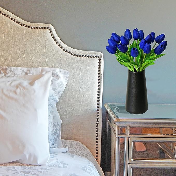 Mandy's Royal Blue Artificial Tulips Flowers Centerpiece, 13.5" Lifelike PU Fake Floral Stems 20pcs for Kitchen Island & Dining Table, Spring Decor for Easter