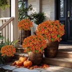 AXYLEX Artificial Fall Flowers Outdoor Fake Mums - 16 Bundles Fake Plants UV Resistant No Fade Faux Plastic Greenery Garden Porch Patio Fall Home Decor (Red Orange16)