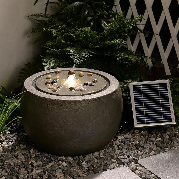 Tankana Solar Water Fountain Outdoor Garden Bubbler Water Feature Fountains Solar Powered with Pebbles for Patio Deck Yard Home Decor Gray, 18 "L x 18" W x 11.5" H
