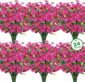 24 Bundles Artificial Flowers for Outdoors Fake Silk Flowers UV Resistant Faux Plants Eucalyptus for Spring Summer Decoration Planters Table Vase Garden Yard Porch Window Home Decor, Fuchsia