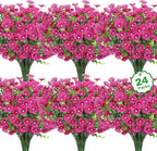 24 Bundles Artificial Flowers for Outdoors Fake Silk Flowers UV Resistant Faux Plants Eucalyptus for Spring Summer Decoration Planters Table Vase Garden Yard Porch Window Home Decor, Fuchsia