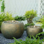 Tankana Garden Water Fountain Outdoor Large Round Bubbler Water Feature Indoor with Lights & Pump and Pebbles Concrete Effect for Patio Pool Pond Yard Home Decor Gold, 25 "L X 25" W X 17.5" H