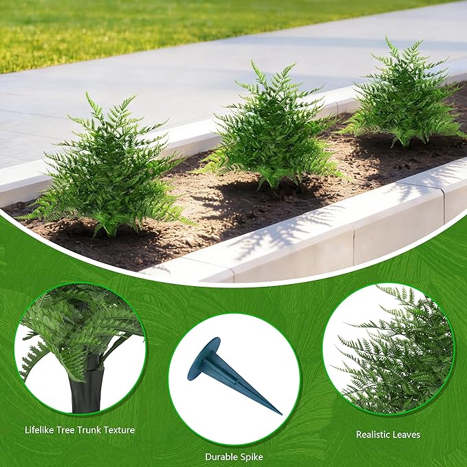 Yangrass Artificial 23" Fern Topiary Ball Trees, 2PCS Fake Fern Bushes Artificial Outdoor Plants with Ground Spikes, UV Resistant Lifelike Faux Greenery Shurbs for Home Garden Patio Porch Decor