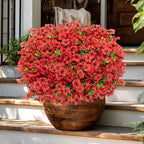 AXYLEX Artificial Flowers for Outdoors Fake Plants - 16 Bundles Faux Outside Greenery Boxwood No Fade Plastic Shrubs Fall Decor Farmhouse Home Garden Thanksgiving Mums (PureRed)