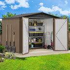 DWVO 7x5ft Metal Outdoor Storage Shed, Waterproof Tool Shed Heavy-Duty Storage Unit with Lockable Door and Vents, Ideal for Bicycles, Tools, Lawnmowers, Backyards, Patios, Lawns - Brown