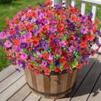 Alupssuc 48 Bundles Artificial Flowers for Outdoors Decoration, UV Resistant Silk Faux Floral Spring Fake Plastic Plants Greenery for Outside Indoor Garden Porch Window Box Home Decor(4 Colors)