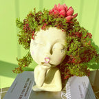 Face Planter Pots Resin Air Kiss Head Face Planter Standing Flower Pots for Trailing Plants Handcrafted Succulent Planter Pot for Indoor and Outdoor Plants Pale Yellow 1Pack