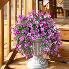 Artificial Faux Hanging Flowers Plants for Outdoor Decor, 2 PCS Outside Fake Silk Violets with Eucalyptus UV Resistant Realistic Daisy Trailing Vines for Planter Front Door Balcony Patio Yard, Purple