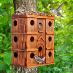 MIXUMON Wooden Bird Houses for Outside – 14 Rooms Large Bird House, Carbonized Pine Rustic Finish, 1.57" Entrance Holes, Cleaning Doors, Outdoor Birdhouse Nesting Box (Rustic, 14 Rooms)