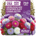 KVITER 750 Mix Powder Puff China Aster Seeds (Callistephus Chinensis) - China Aster, Cut Flowers with Long Stems, Double Flower in Seed Packets - Annual Flower Seeds for Outdoor Garden & Borders